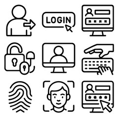 Simple Line Icons for Digital Login and Authentication.