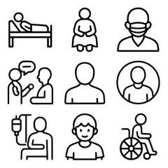 Simple Line Art Illustrations Depicting Healthcare Patients and Medical Professionals.
