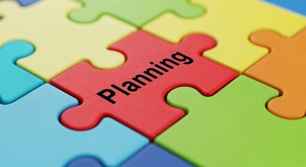 Fototapeta premium Planning concept with colorful jigsaw puzzle pieces to represent strategy and organization. Planning and preparation are key components of success in business.