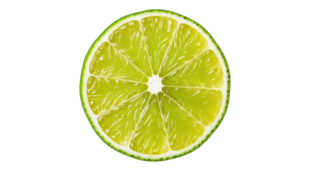 Close up of a vibrant green lime slice against a background citrus fruit