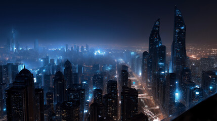 Obraz premium Robotics and automation advancements in industry 4.0 manufacturing hub aerial cityscape nighttime productivity enhancement