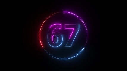 A dynamic circular animation, and glowing neon number 67 animation . on a black background. and creating a stunning video 4k video - Powered by Adobe