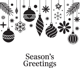 Naklejka premium Season's Greetings: A Holiday Illustration with Hanging Ornaments and Snowflakes
