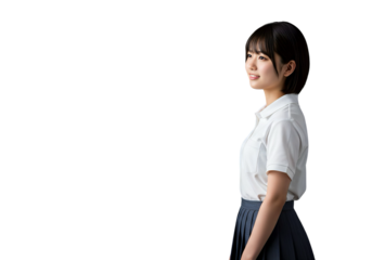Japanese teenage girl in school uniform, transparent background