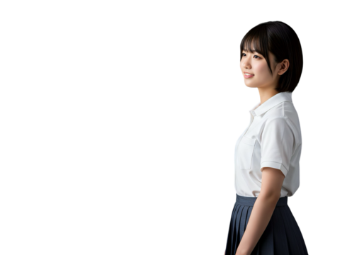 Japanese teenage girl in school uniform, transparent background - Powered by Adobe
