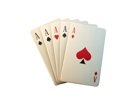 A winning hand of four aces isolated on transparent background