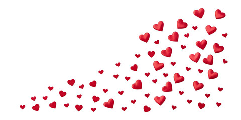 A cascade of 3d red hearts on a transparent background