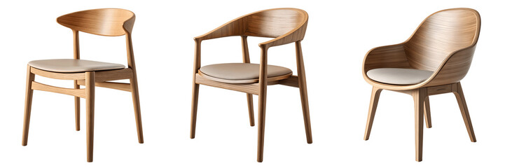 Set For wooden chairs isolated on transparent background show modern design