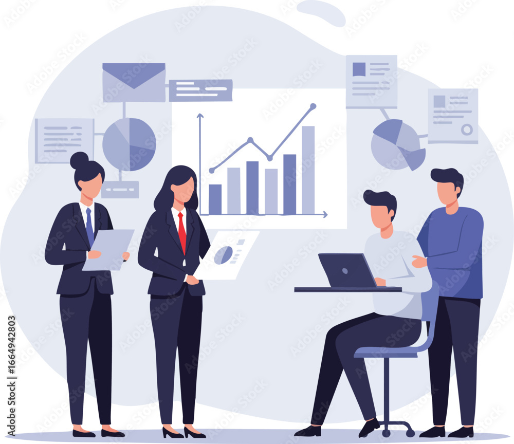 Fototapete a dynamic team of business professionals collaborates on data analysis and strategic planning, utili