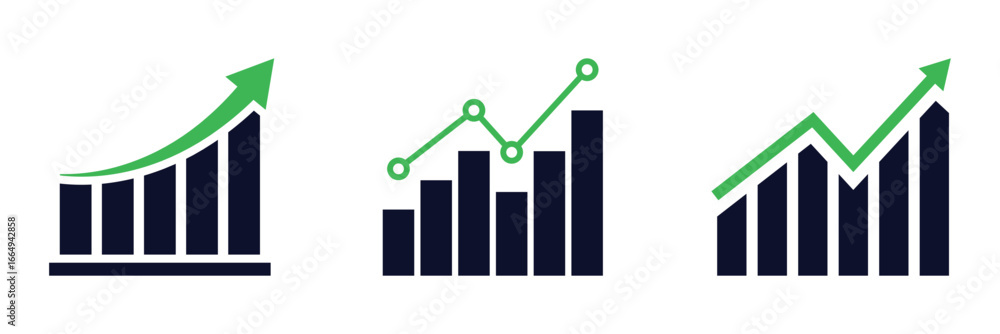 Poster growing graph arrow set. growth success arrow icon vector. growing graph arrows icon set. growth cha
