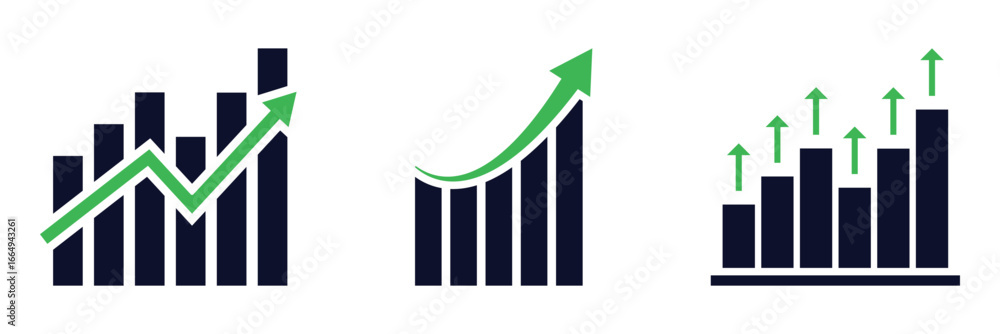 Poster growing graph arrow set. growth success arrow icon vector. growing graph arrows icon set. growth cha
