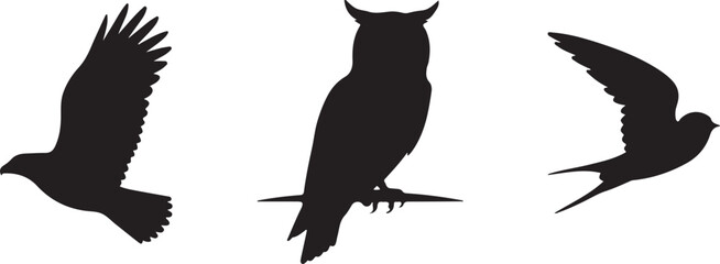 Flying Bird and Owl Silhouette Vector Set