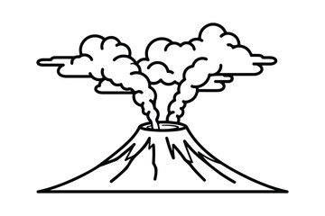 Black outline drawing of a smoking volcano erupting with clouds eruption smoke