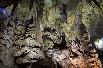 Rock formations inside the Prometheus Cave. Georgia.