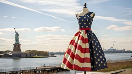 Naklejka premium statue of liberty and american flag