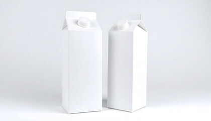 Two Blank White Beverage Cartons with Screw Caps on a Clean White Background for Product Mockup