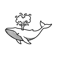 Black and white line drawing of a whale spouting water ocean