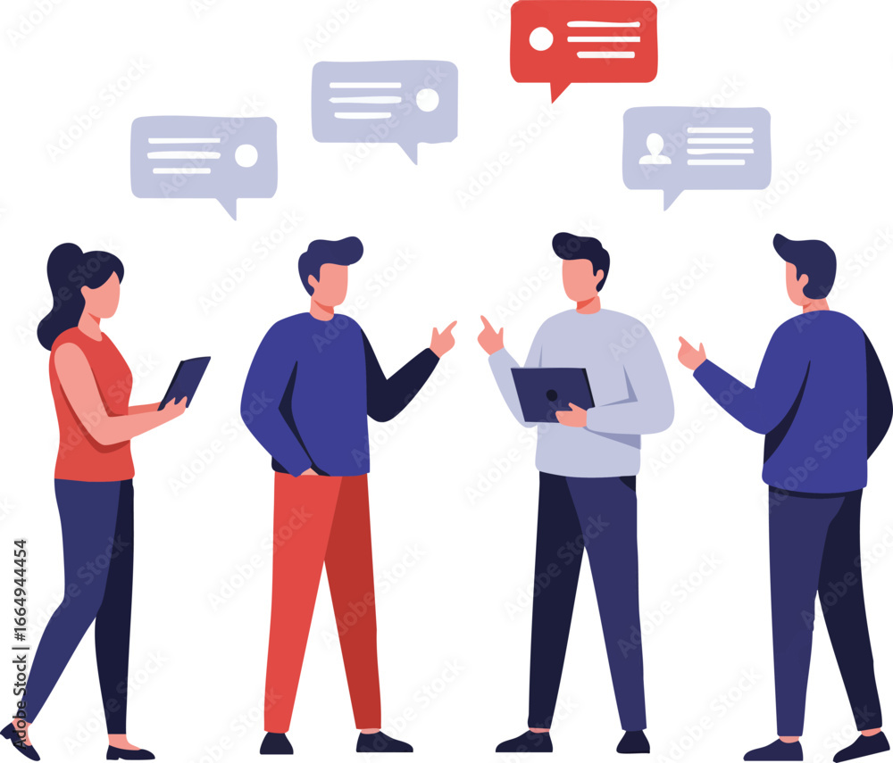 Poster modern diverse team members engage in thoughtful discussion, sharing ideas and collaborating effecti