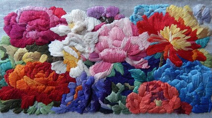 Colorful embroidered floral arrangement