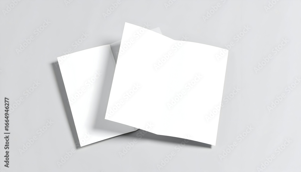Poster minimalist mockup of two blank square brochures with soft shadows on a clean light grey background