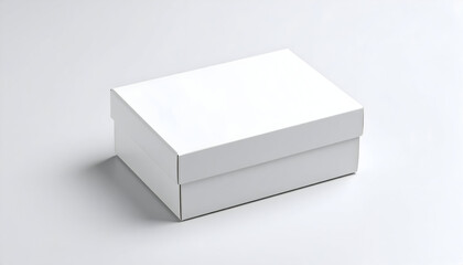 Fototapeta premium A clean, white rectangular box with a lid, presented as a product mockup on a plain, light gray background with a soft shadow.