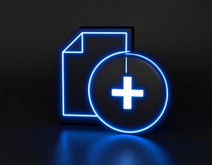 Obraz premium Neon blue file and plus sign