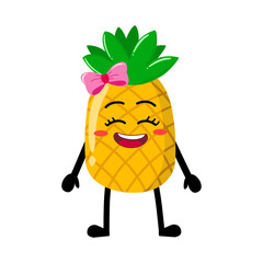 Cute Hand Drawn Pineapple Happy girl