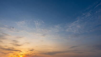 soft cloud on sunset sky with blue ond orange colorful