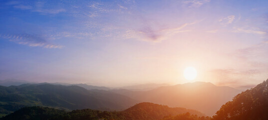 landscape of mountains with sunset sky background