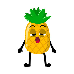 Cute Hand Drawn Sleepy Pineapple with Heavy Eyes