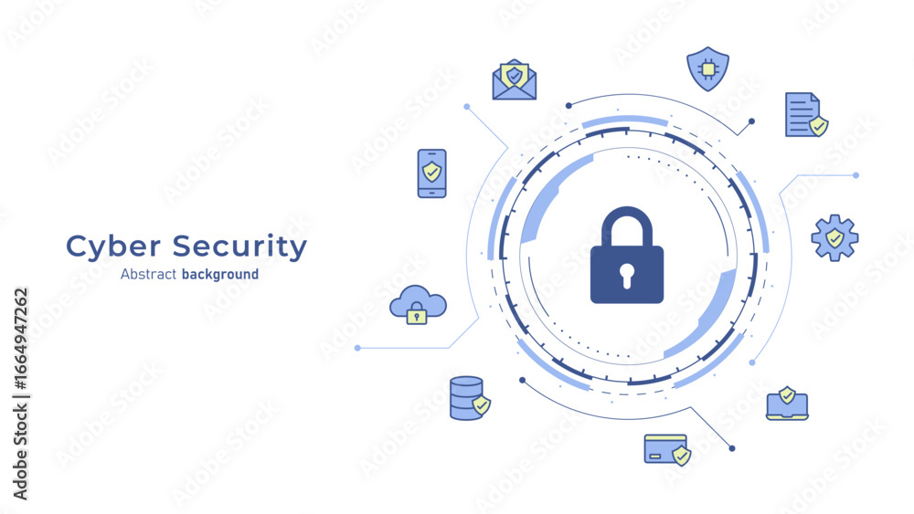 Poster concept of cyber security and digital protection technology. padlock on futuristic hud frame with se