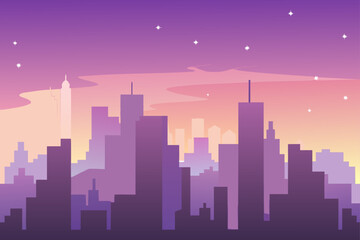 Obraz premium Pastel Glowing Sky Above City Silhouette