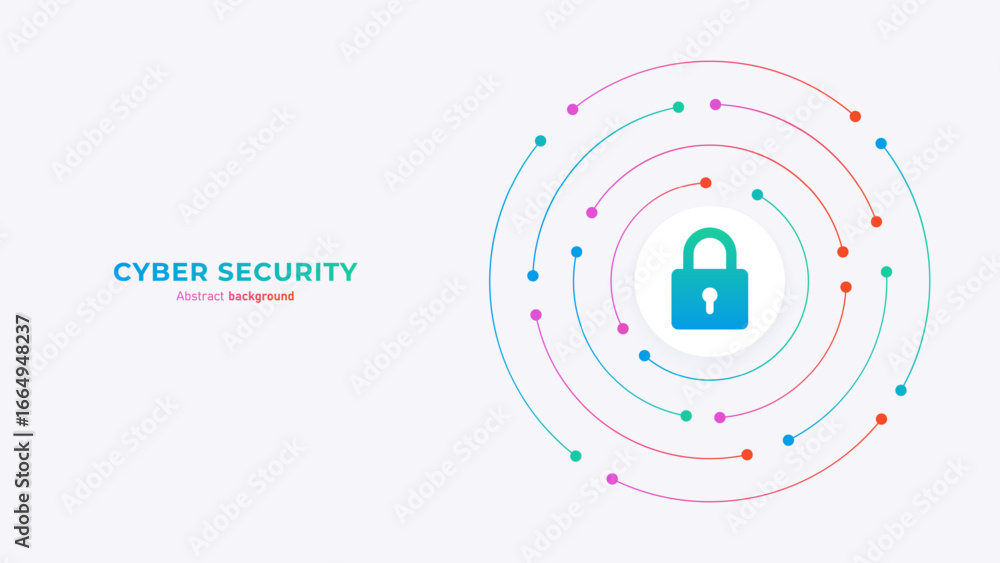Poster concept of cyber security and data privacy. padlock on a gradient circuit board. symbolizing securit