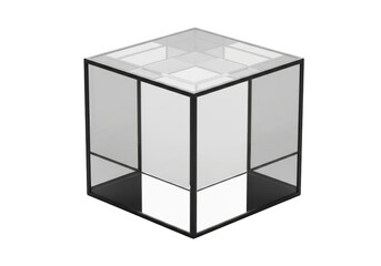 Clear glass cube geometric shape isolated on transparent background