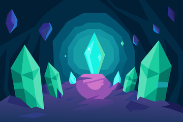Surreal Glowing Crystals Inside Cave Illustration