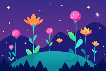 Surreal Sky Garden with Luminous Flowers Illustration
