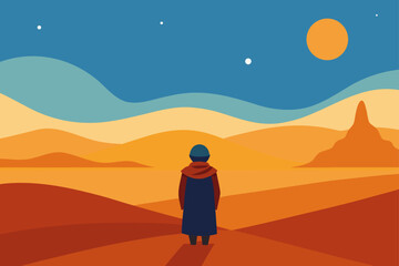 Traveler Gazing at Infinite Desert Horizon Concept