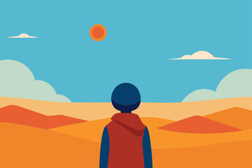 Traveler Gazing at Infinite Desert Horizon