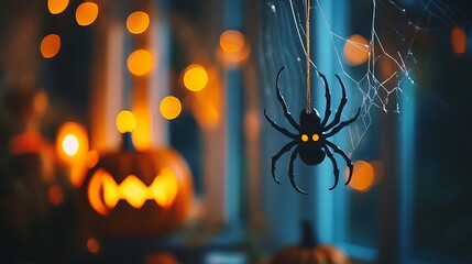 Spooky spider hanging from a web Halloween sticker