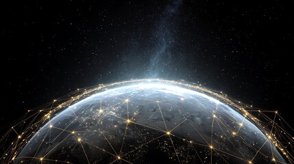 Obraz premium Earth Globe with Digital Network Overlaid in Space with Stars