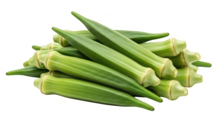 Fresh Green Okra Pods Pile Against Background vegetable food 1