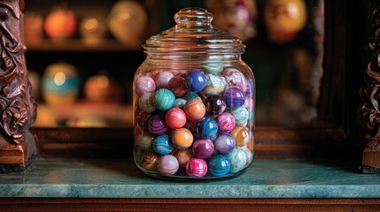 Colorful marbles in a glass jar (1)