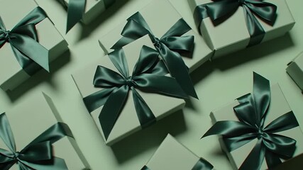 Multiple Wrapped Gifts with Satin Ribbons on Mint Green Background Presents a Festive Holiday Celebration - Powered by Adobe