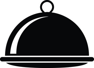 Stainless steel cloche raised over an empty plate, isolated on transparent background.