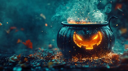 Witchs brew in a bubbling cauldron Halloween sticker