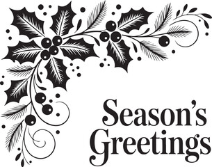 An Elegant and Detailed Corner Border with Holly Leaves, Berries, and Festive Swirls