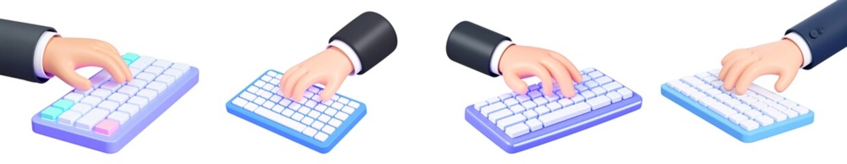 Businessman hand typing computer keyboard 3D illustration isolated transparency background technology and office work concept modern digital communication creative cartoon style professional