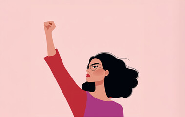 Confident Woman Raising Fist in Empowerment Gesture
