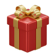 Obraz premium Red gift box with gold ribbon and bow isolated on transparent background