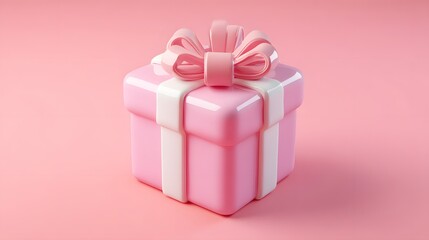 Obraz premium 3D Cartoon Icon Gift Box Isolated on Pink Background for Celebratory Gifting Design